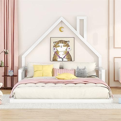 i-POOK Full Size House Bed with House-Shaped Headboard for Children Teens Girls Boys