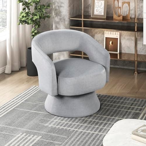 Beige Lexicon 360 Degree Swivel Corduroy Arm Chair for Living Room