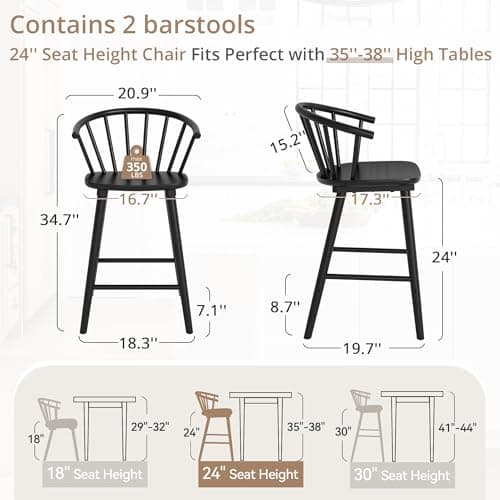 LUE BONA Black Farmhouse Bar Stools, Semicircular Backrest, Set of 2, Modern Counter Height