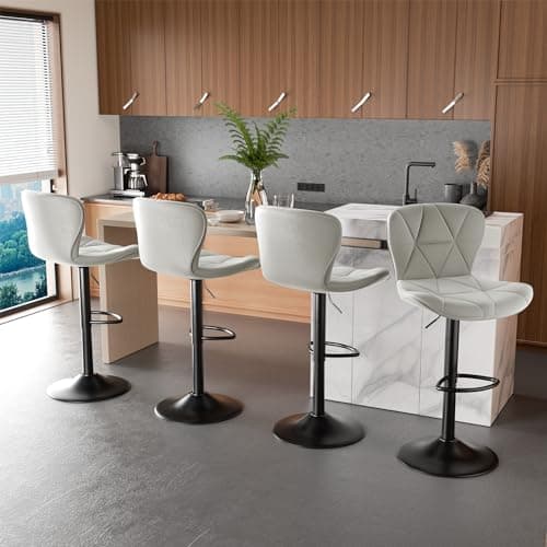 Adjustable Swivel Bar Stool Set of 4 in Light Grey Faux Leather