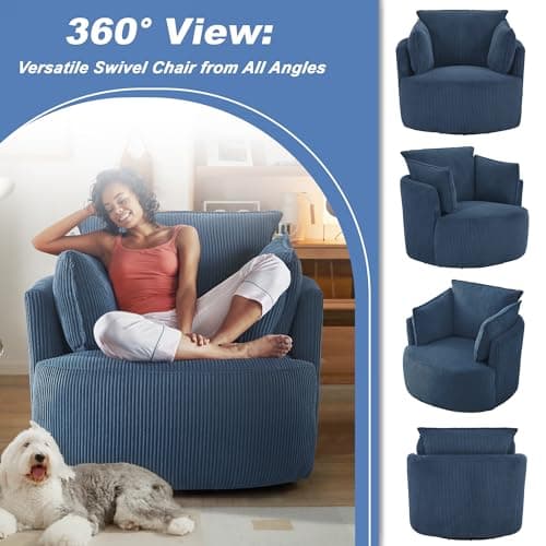 Blue Swivel Accent Chair with Detachable Cushions for Living Room