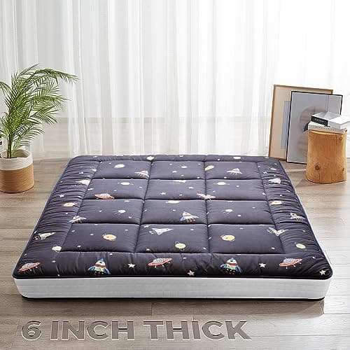 YOSHOOT Queen Size Foldable Japanese Futon Mattress, Grey Feather