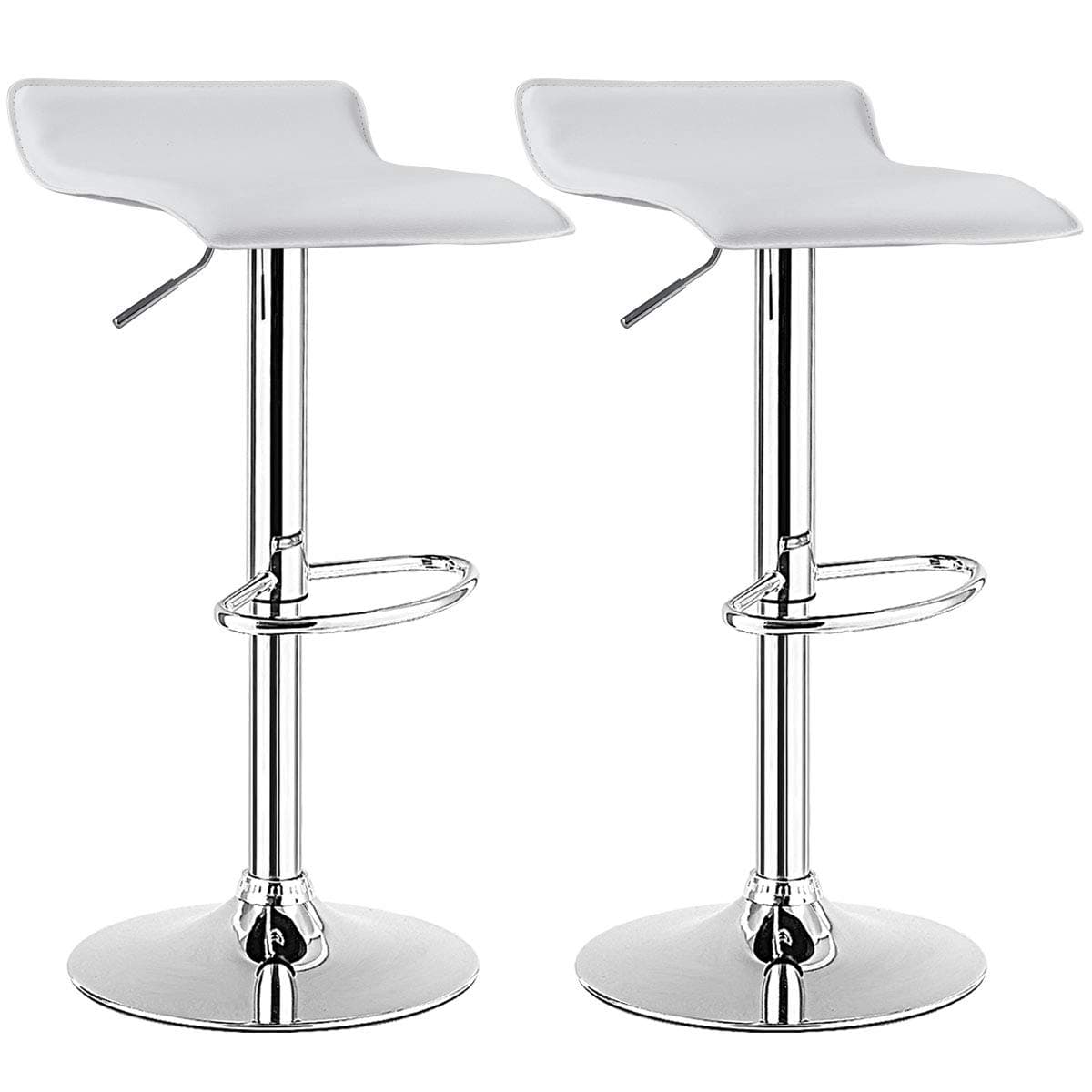COSTWAY Modern Swivel Bar Stools Set of 2, Adjustable Height & Footrest, White.Chrome Hydraulics