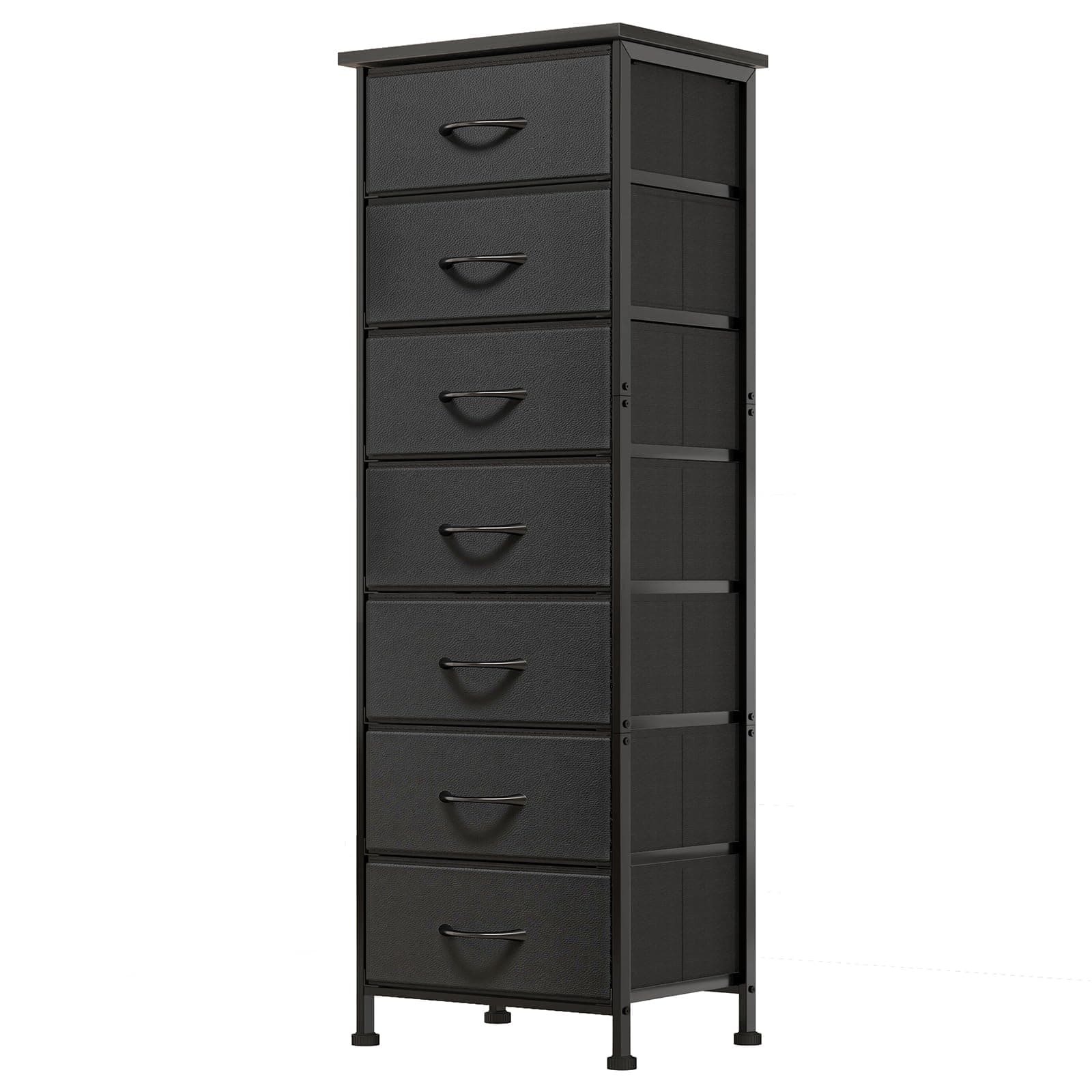 Black Tall Dresser with 7 Fabric Drawers for Bedroom