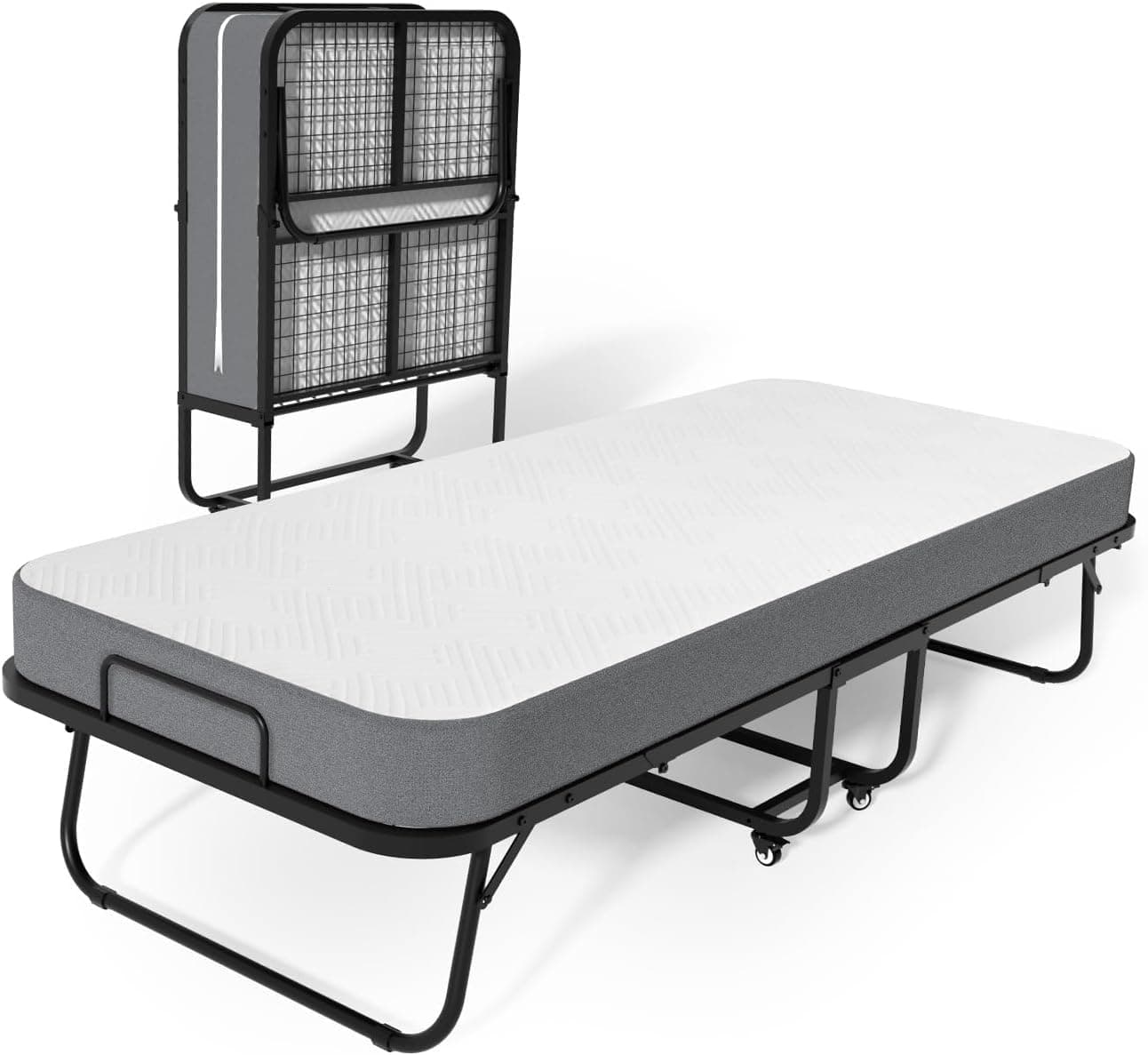 Portable Twin Folding Bed with Memory Foam Mattress and Sturdy Metal Frame