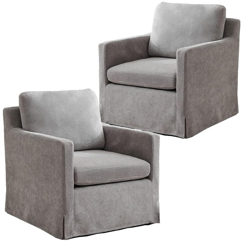360 Degree Swivel Chenille Accent Chair Set, Mid Century Modern Charcoal Black Barrel Chairs for Living Room & Bedroom