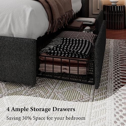 iPormis Dark Gray Queen Bed Frame with Storage Drawers & USB Ports