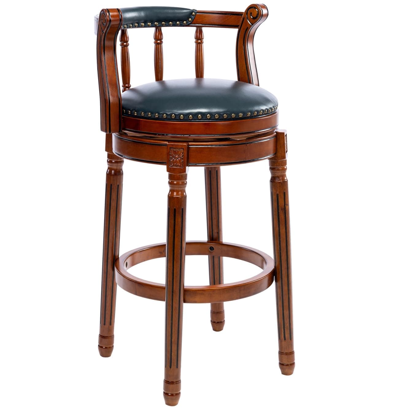 i-POOK Genuine Leather Bar Stools with Swivel Function and Footrests - Blue