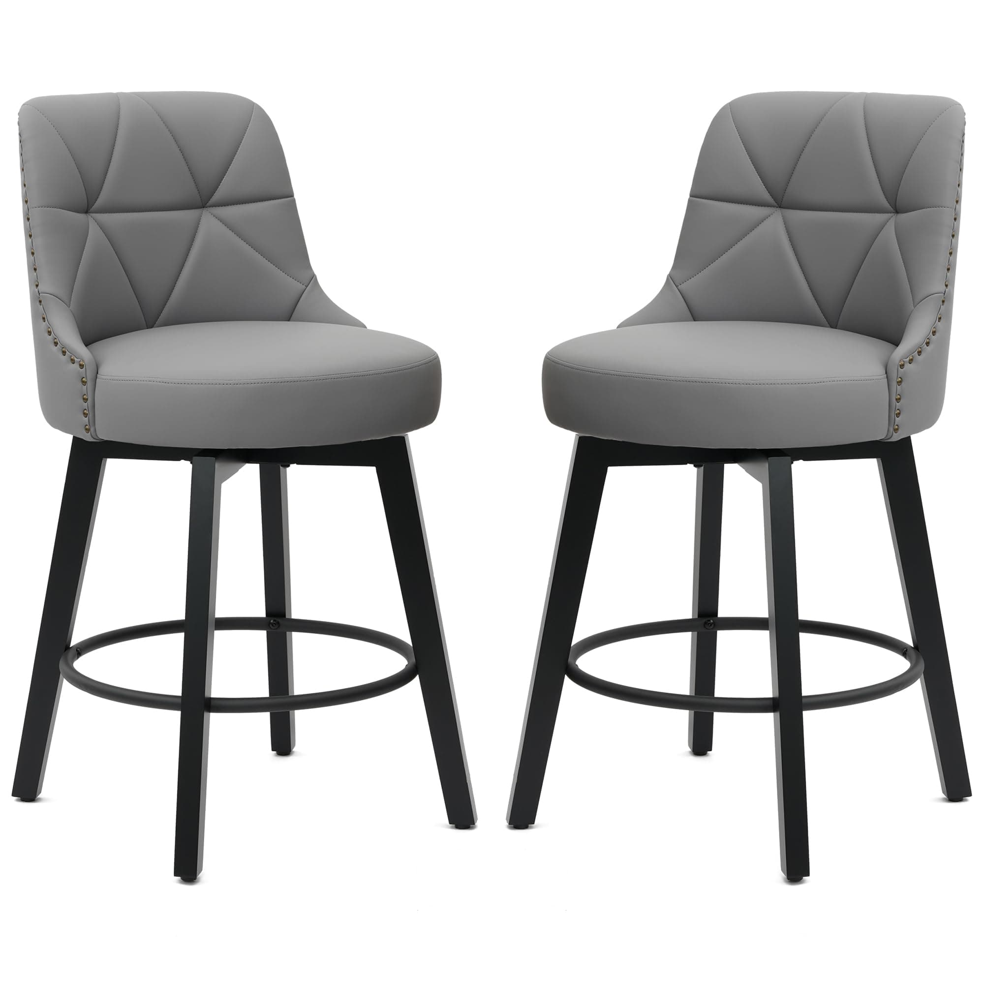 26 Inch Faux Leather Counter Height Bar Stools with Round Footrest