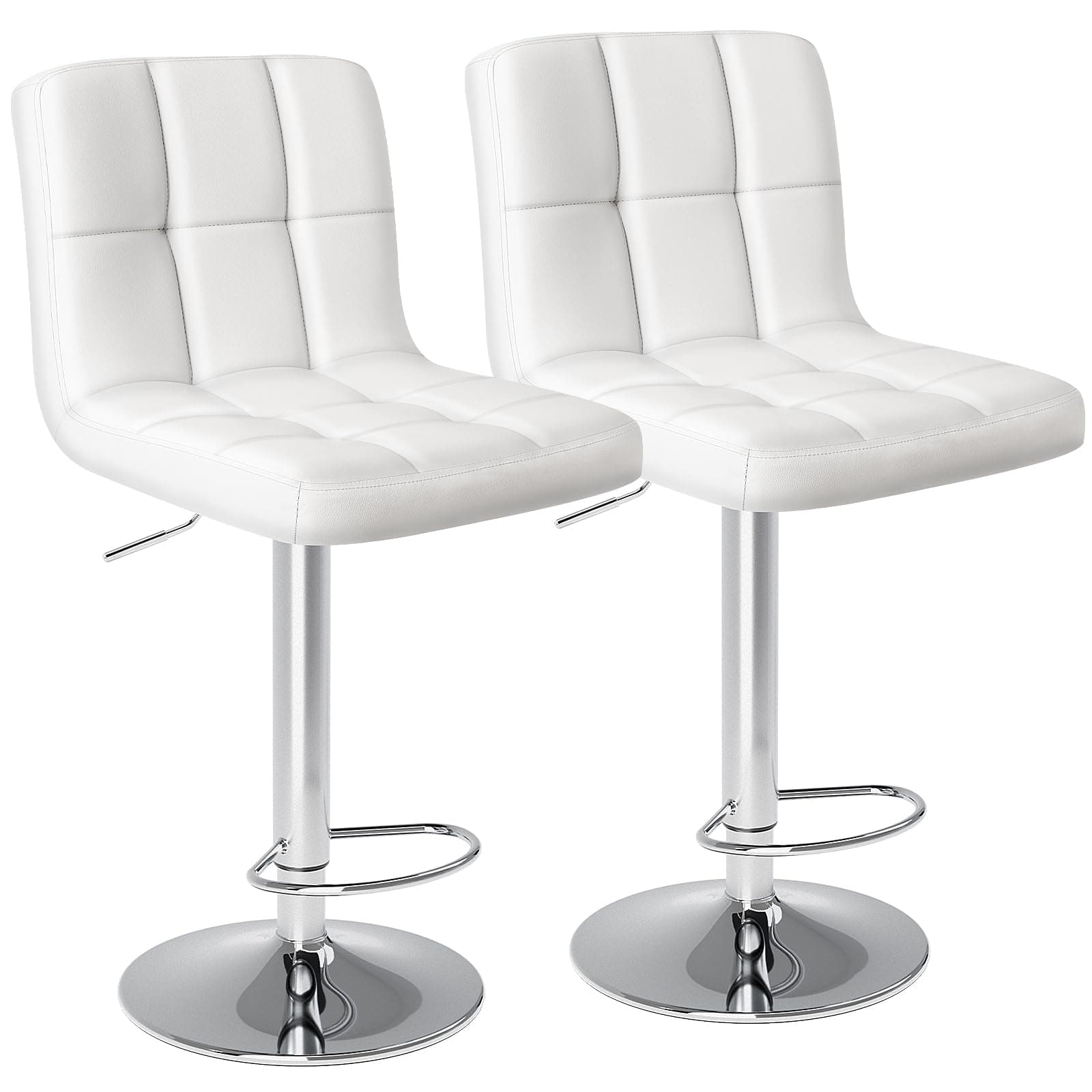 DUMOS Adjustable Swivel Bar Stools, PU Leather Seat, Thick Cushion, White