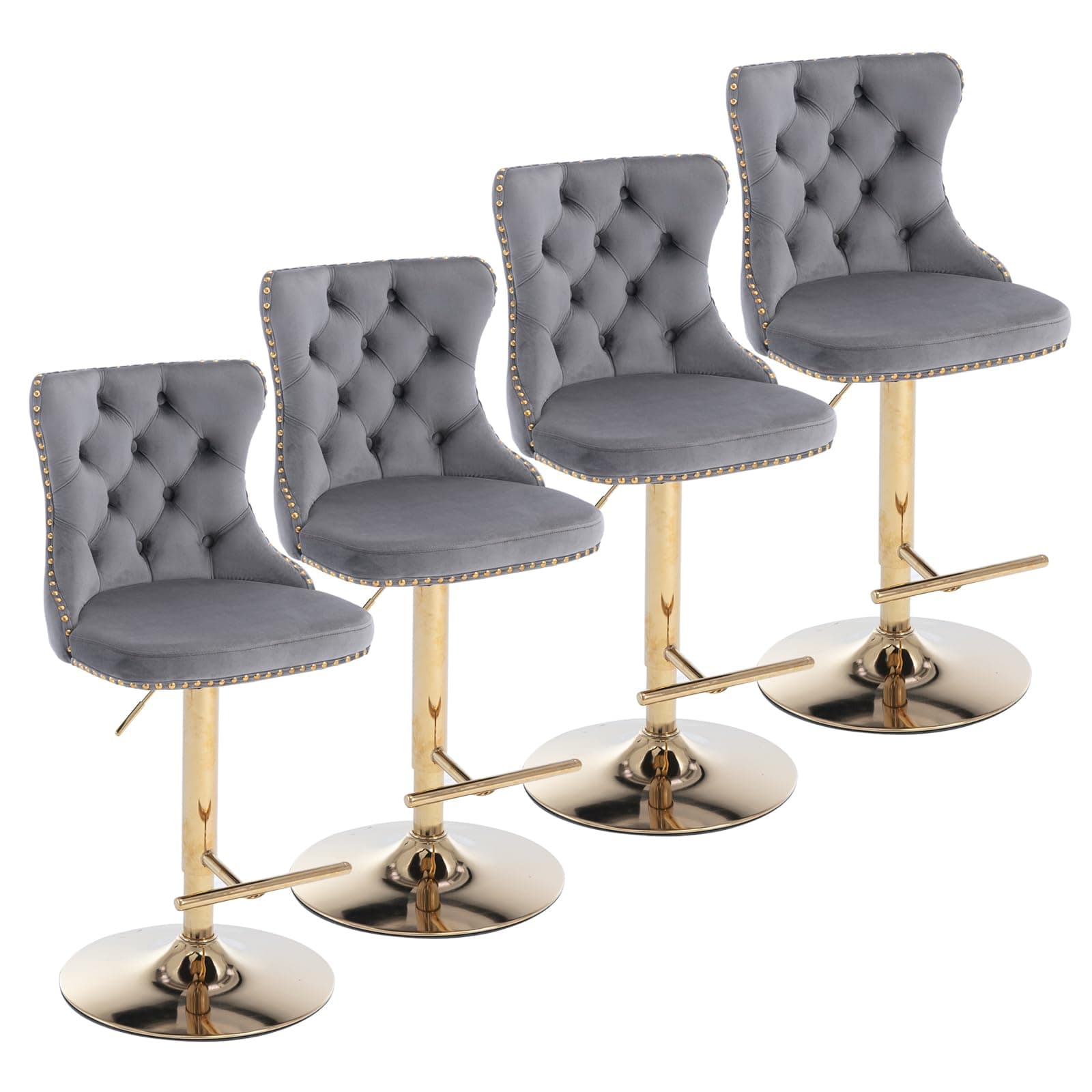 Set of 4 Velvet Swivel Bar Stools for Home Bar or Kitchen Island, Gray