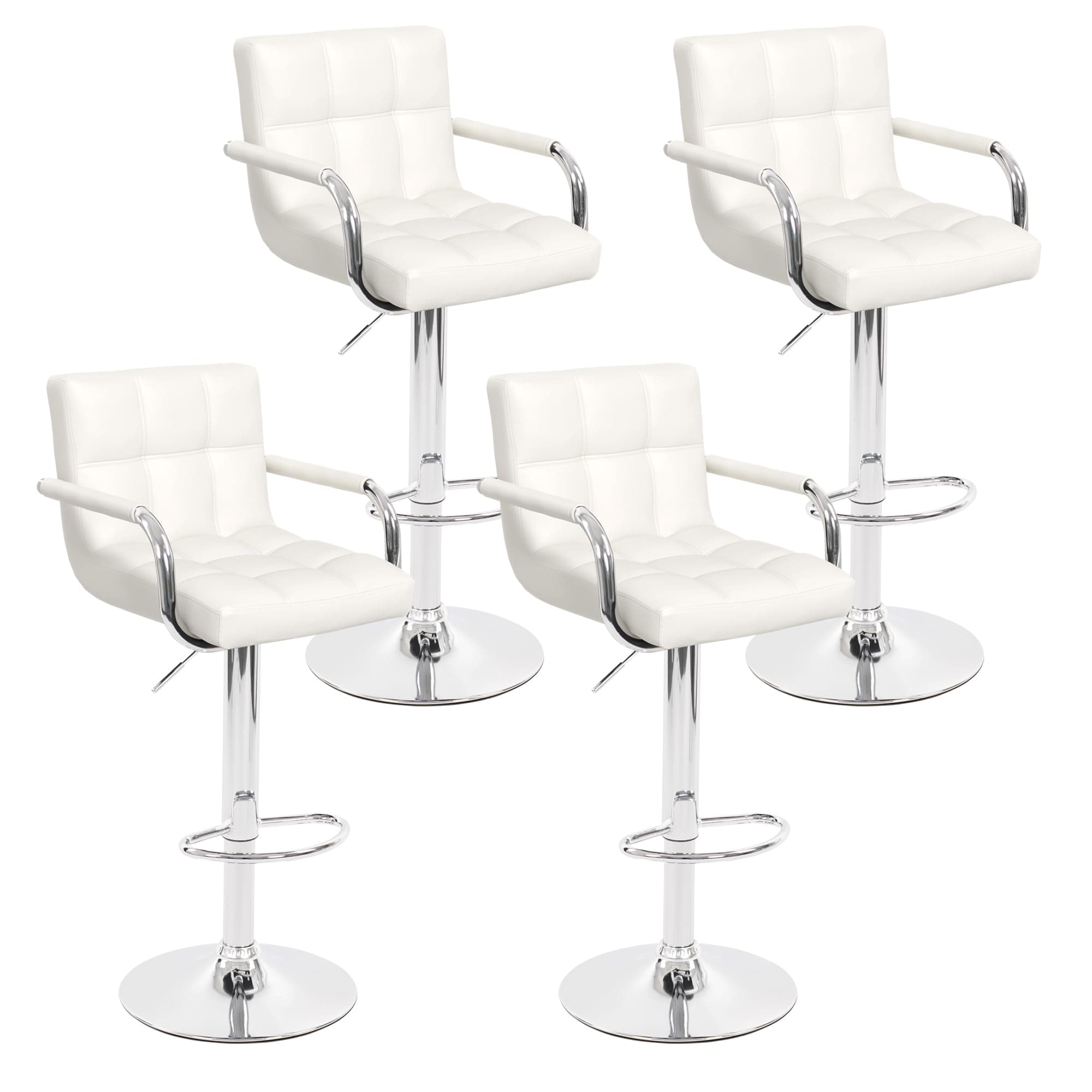 Modern PU Leather Bar Stools Set of 4, Whiteuously Adjustable Square Chairs