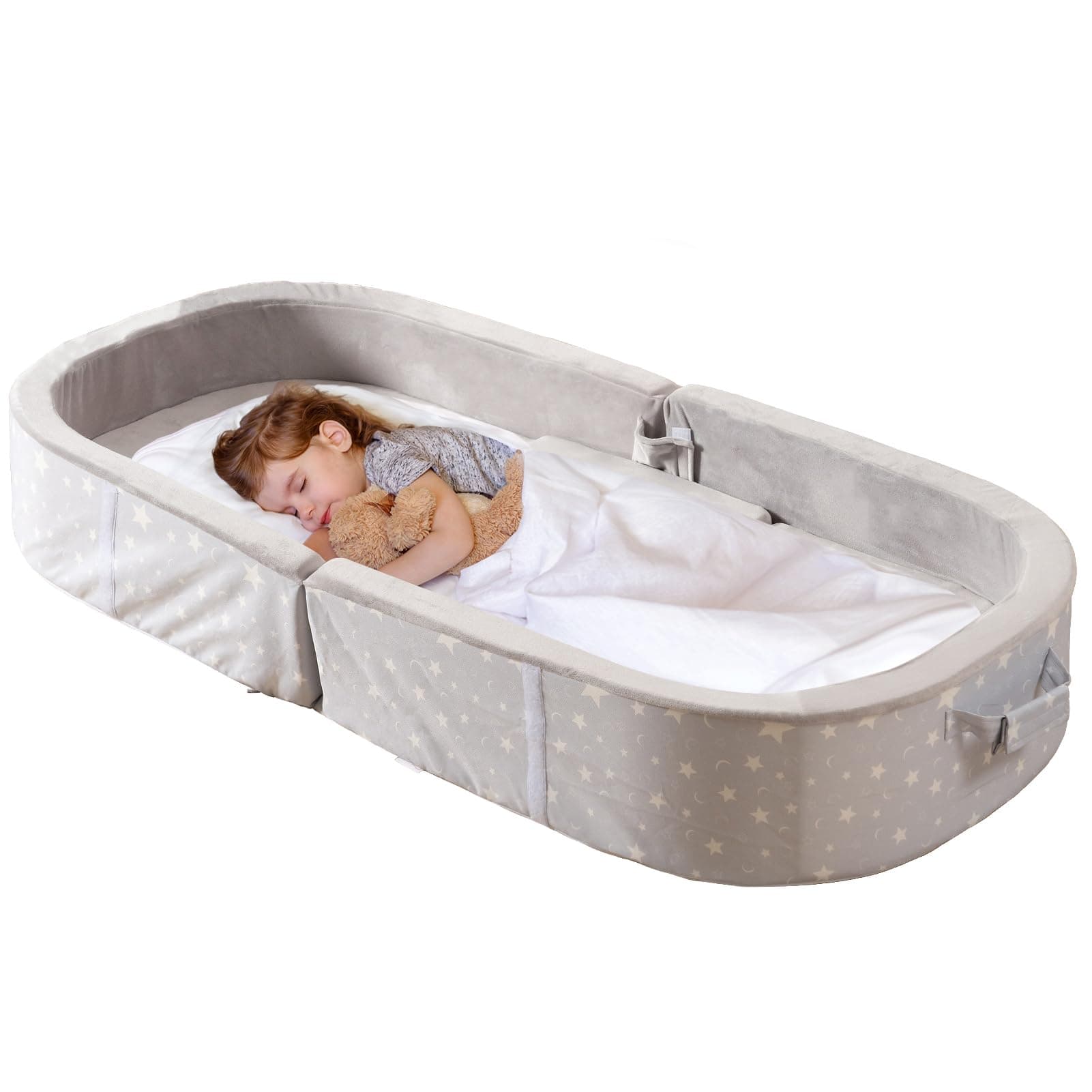 BYBYME Portable Toddler Floor Bed - Waterproof & Folding_travel_crib, Grey