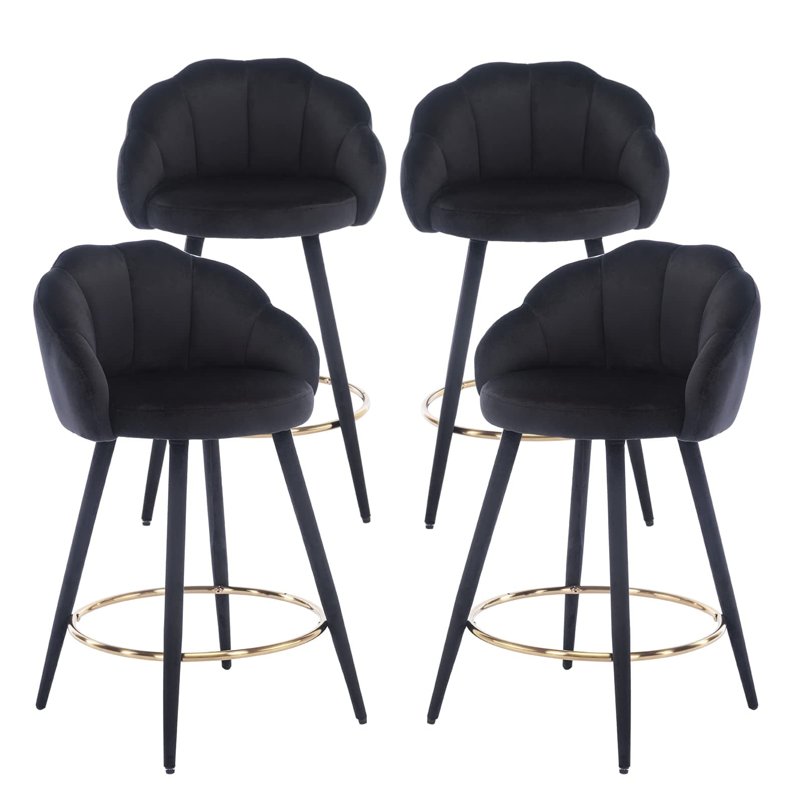 Modern Velvet Counter Stools Set of 4 - Black