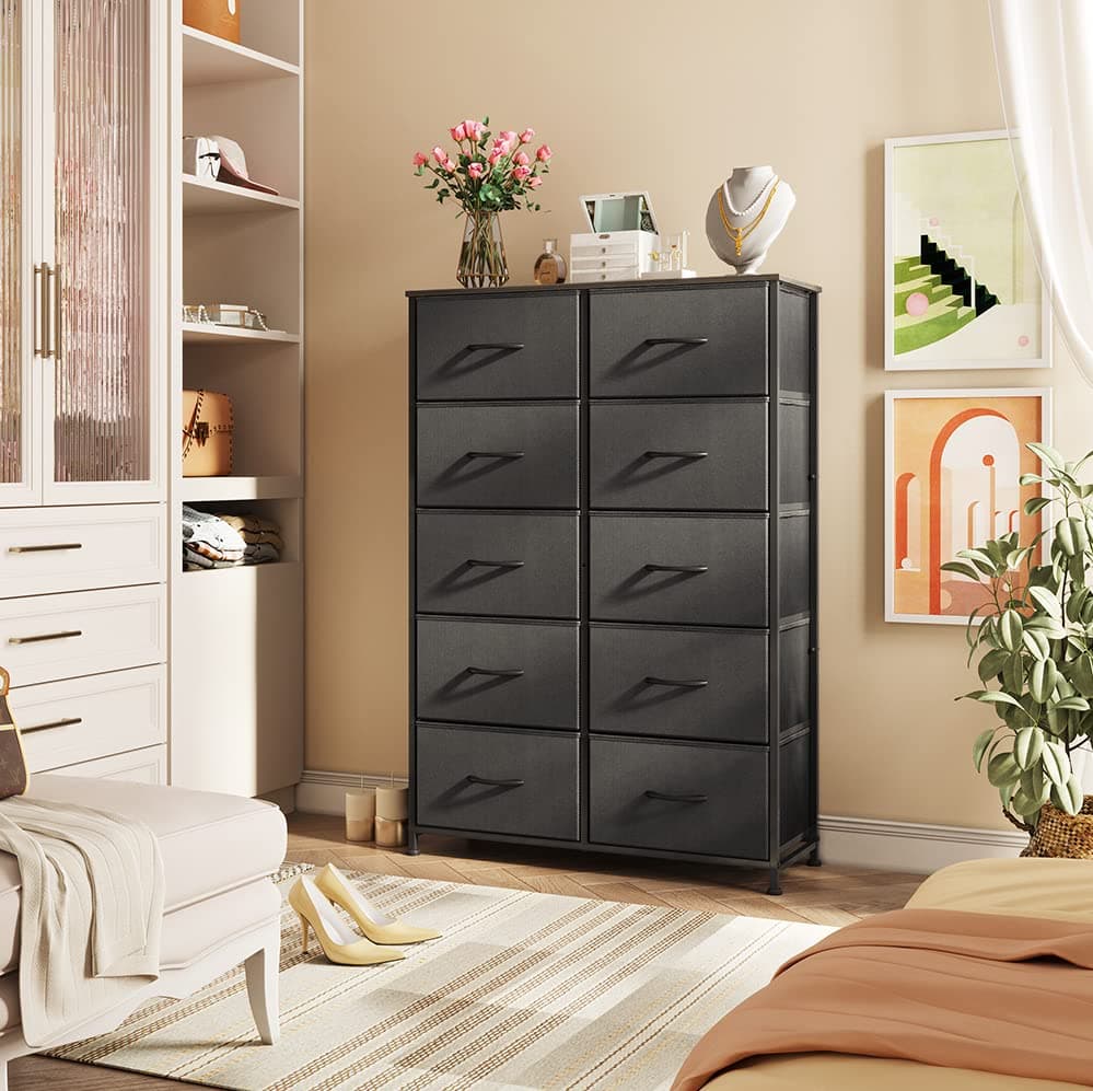 WLIVE Tall Black Dresser with 10 Drawers, Storage Organizer for Bedroom, Closet, and Hallway