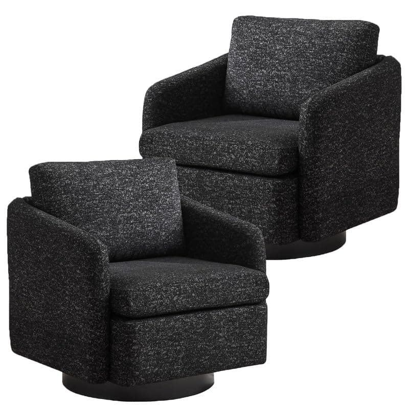 360 Degree Swivel Chenille Accent Chair Set, Mid Century Modern Charcoal Black Barrel Chairs for Living Room & Bedroom