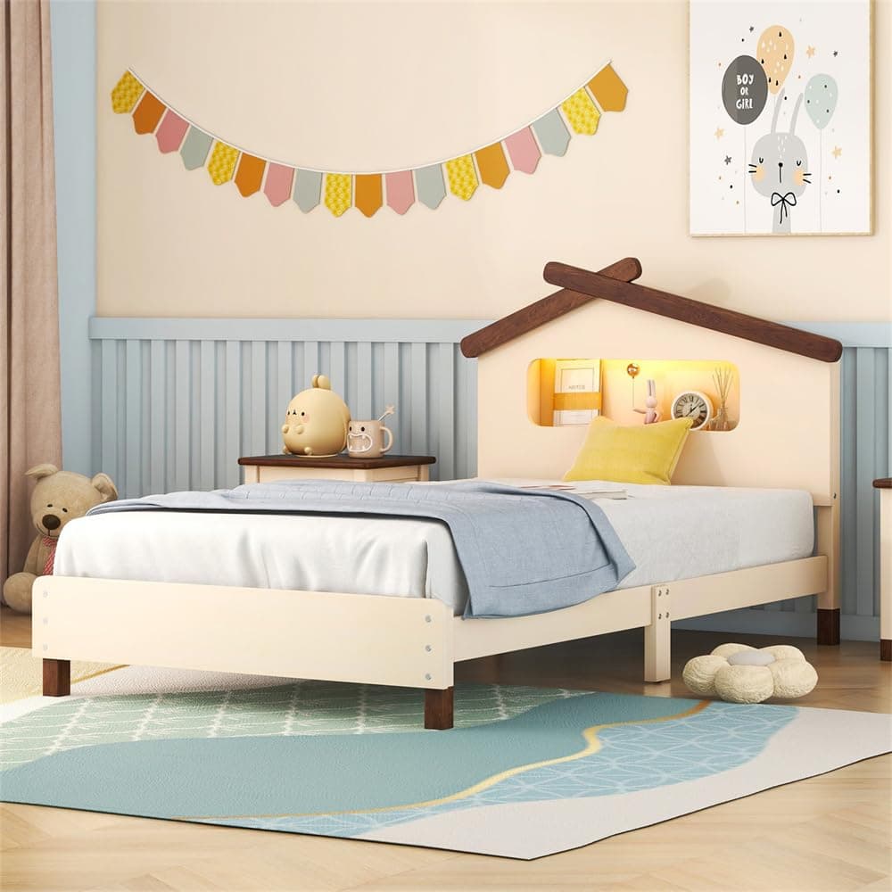 House-Shaped Twin Platform Bed with Motion Activated Night Lights