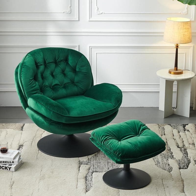 i-POOK Modern Swivel Accent Chair with Ottoman Set, Green