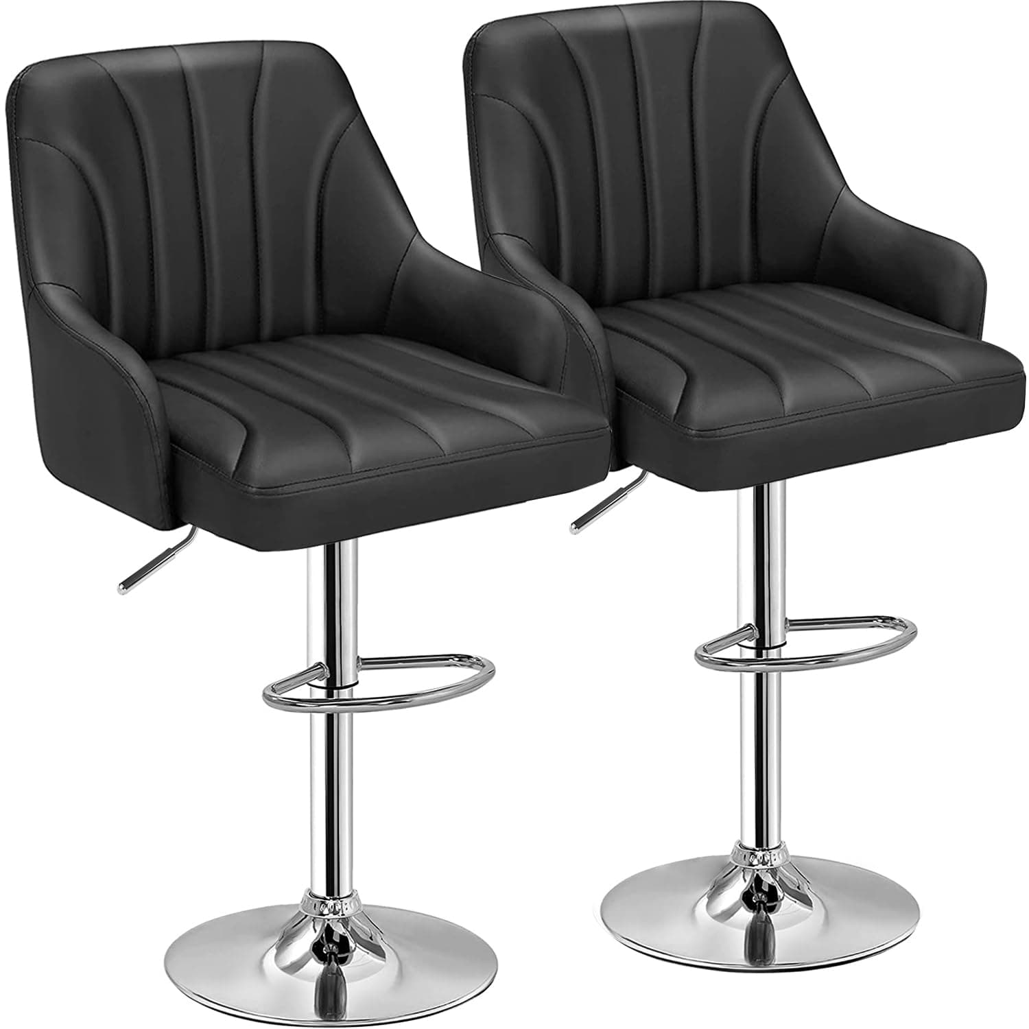 VECELO Adjustable Black Bar Stools Set of 2, Modern Kitchen Island Chairs
