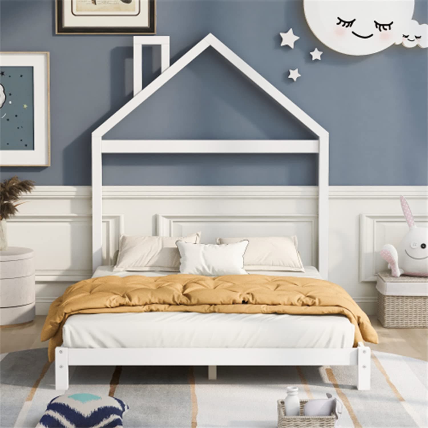 i-POOK Montessori Full Size Solid Wood Platform Bed, White