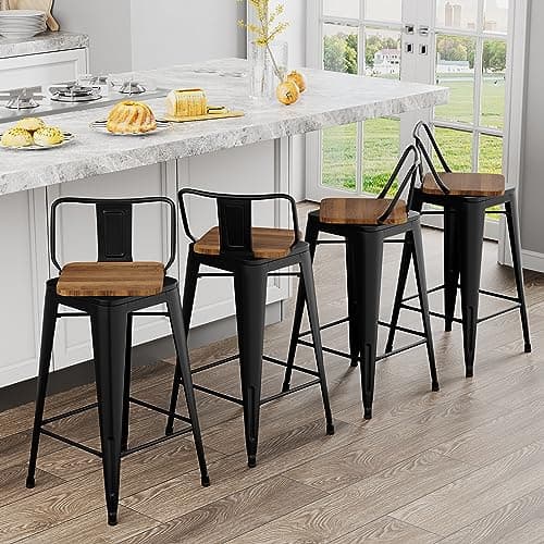 Andeworld 24 Inch Black Swivel Bar Stool Set of 4 Industrial Metal