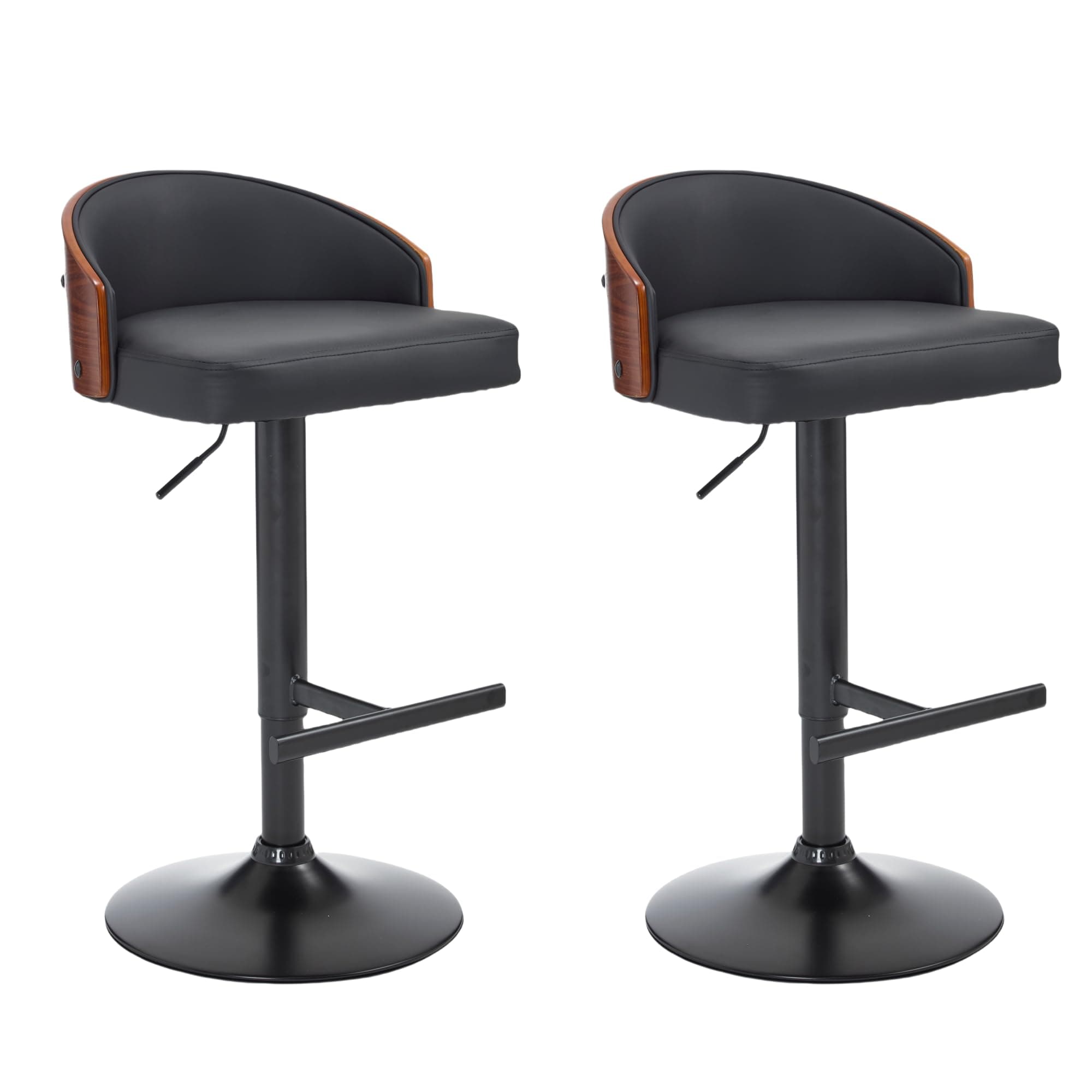 2pcs Swivel Bar Stools, Scratch-Resistant Faux Leather, Black, Kitchen & Dining Room