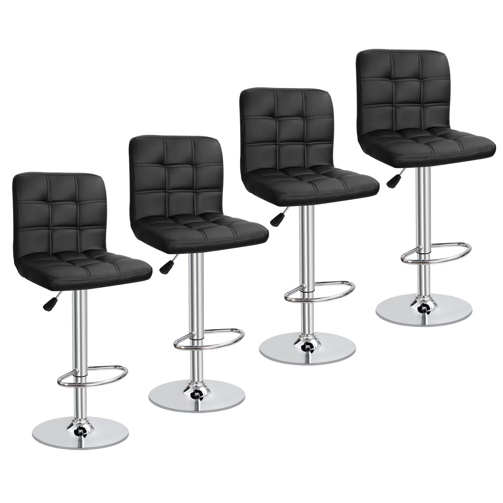 Modern PU Leather Swivel Bar Stools for Kitchen (4 Pack, Black)