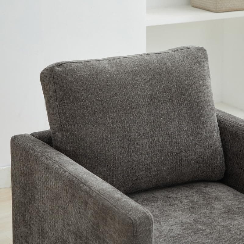 360 Degree Swivel Chenille Accent Chair Set, Mid Century Modern Charcoal Black Barrel Chairs for Living Room & Bedroom