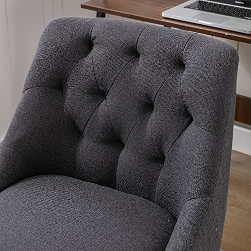 i-POOK Charcoal Swivel Desk Chair, Height Adjustable with Button Tufted Back & Solid Wood Feet