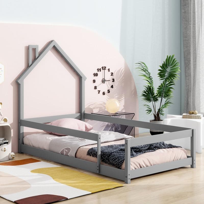 Simplified title: Pink Twin Montessori Floor Bed for Children - No Slats or Weight Limit