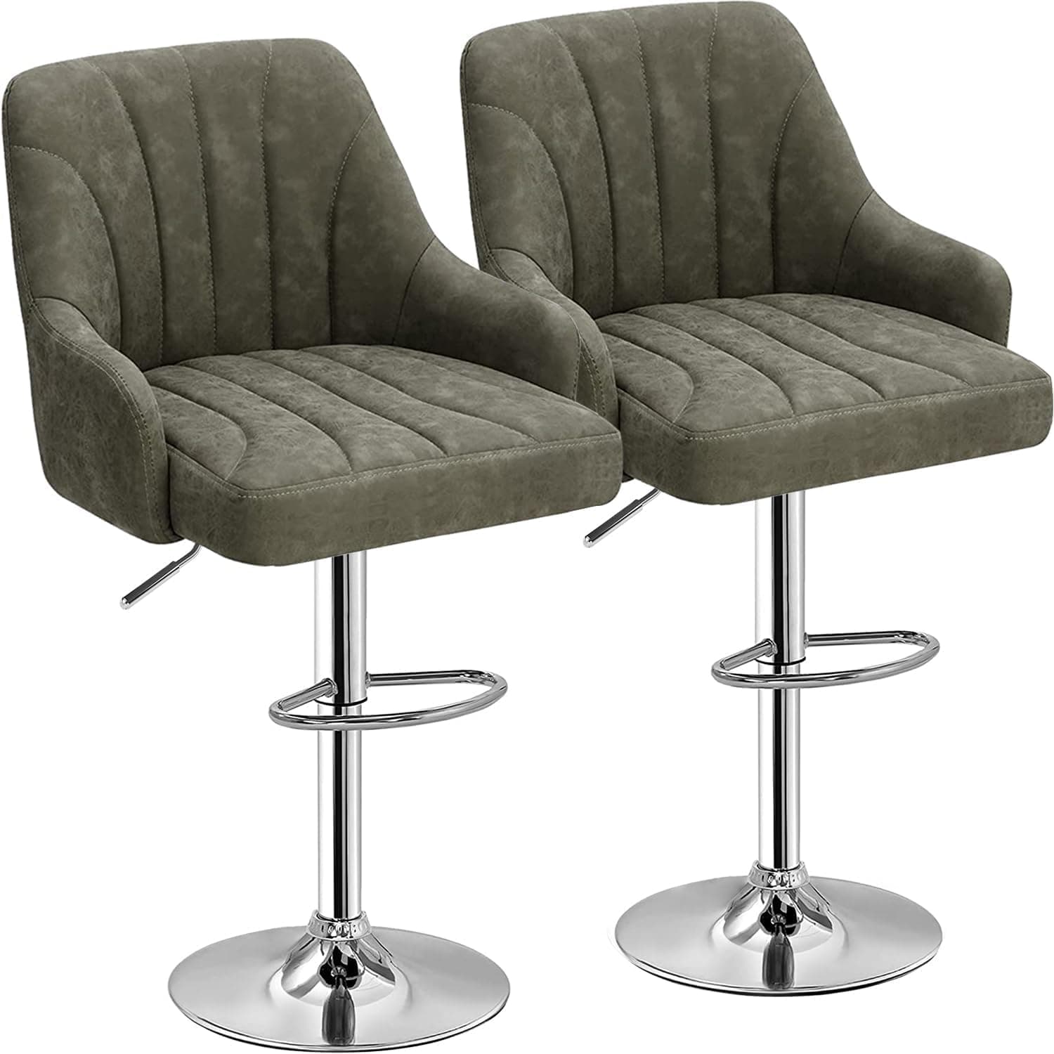 VECELO Counter Height Bar Stool Set, Swivel PU Gray