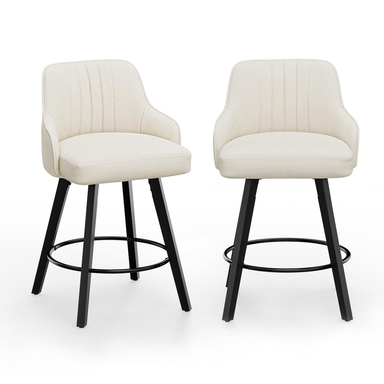 VINGLI 26" Swivel Barstool Set, Beige Linen Fabric, Kitchen Counter Height