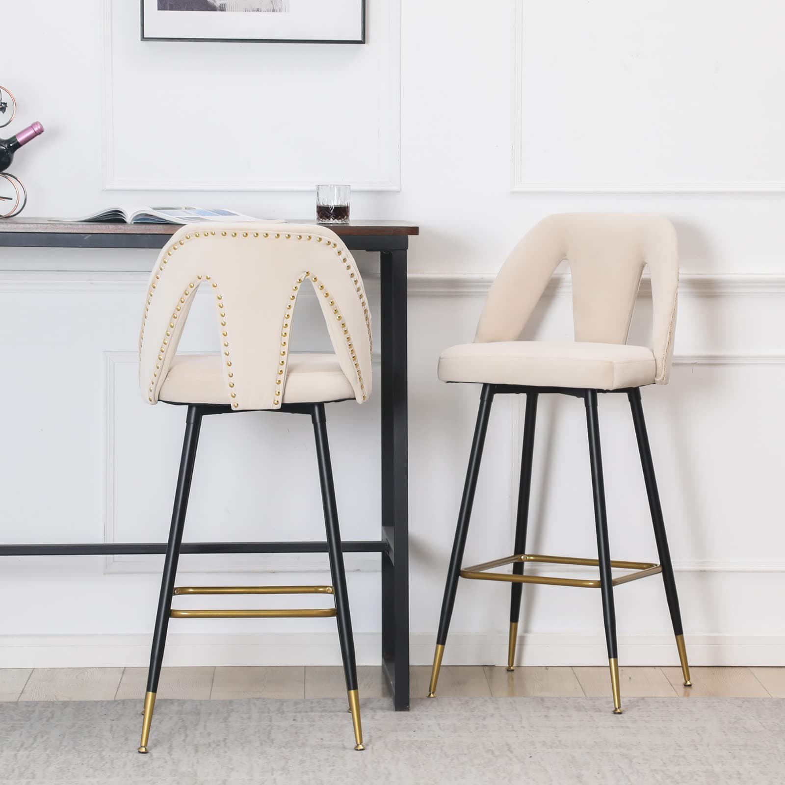 Velvet Upholstered Counter Height Bar Stools Set of 2