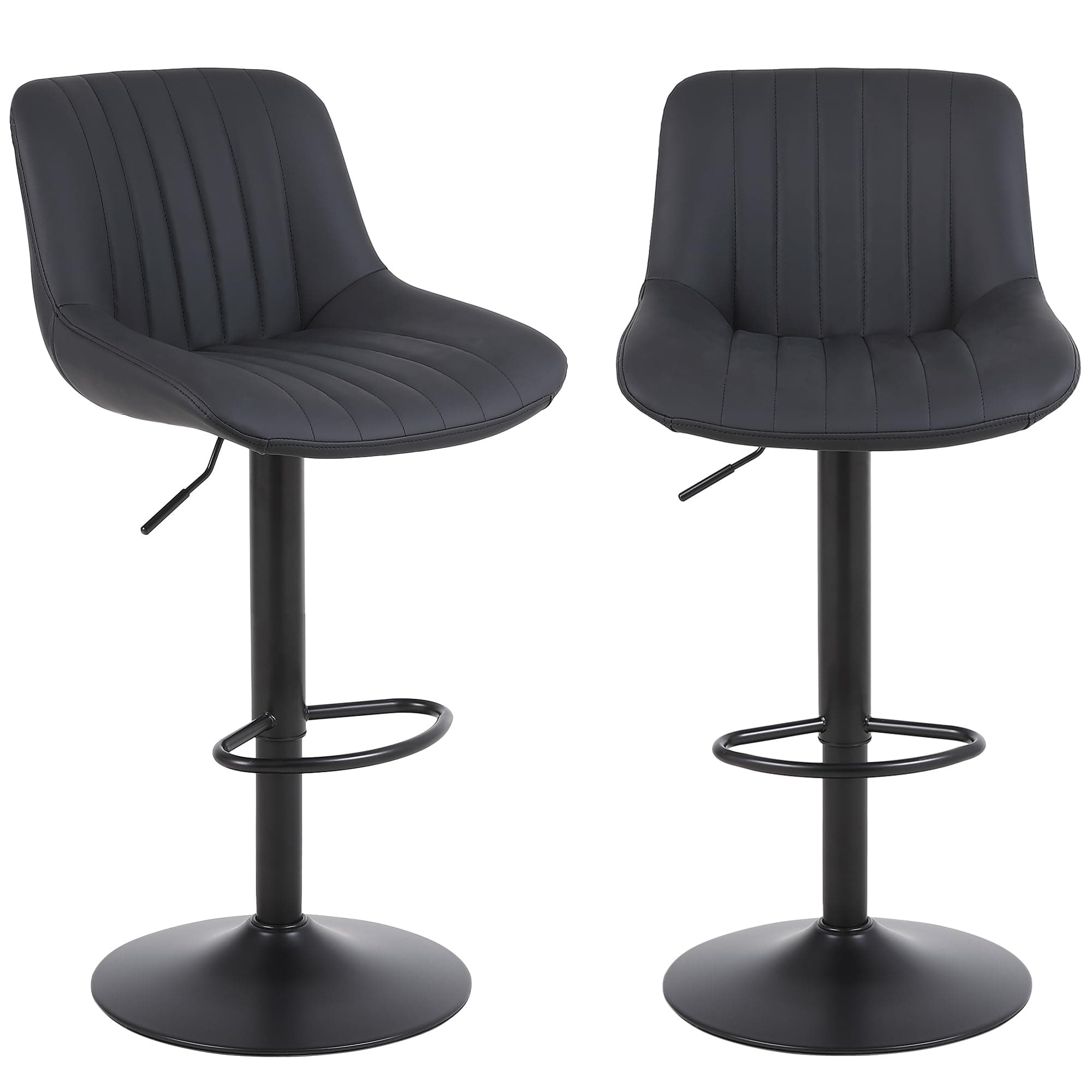 Swivel Counter Height Bar Stools, Black with Back Adjustable PU Leather