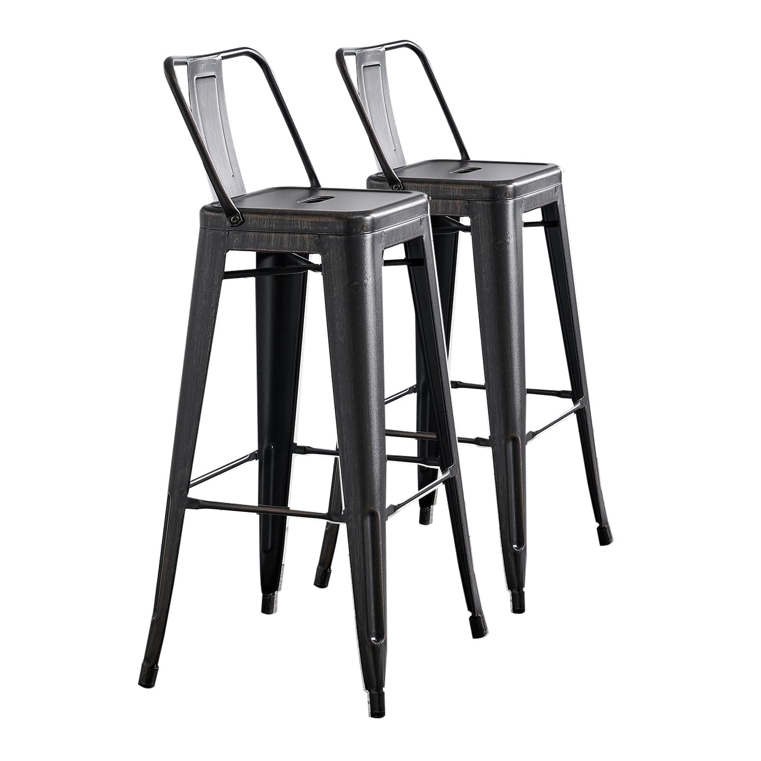 AC Pacific Rustic Country Metal Barstool Set of 2, 30" Seat, Distressed Black