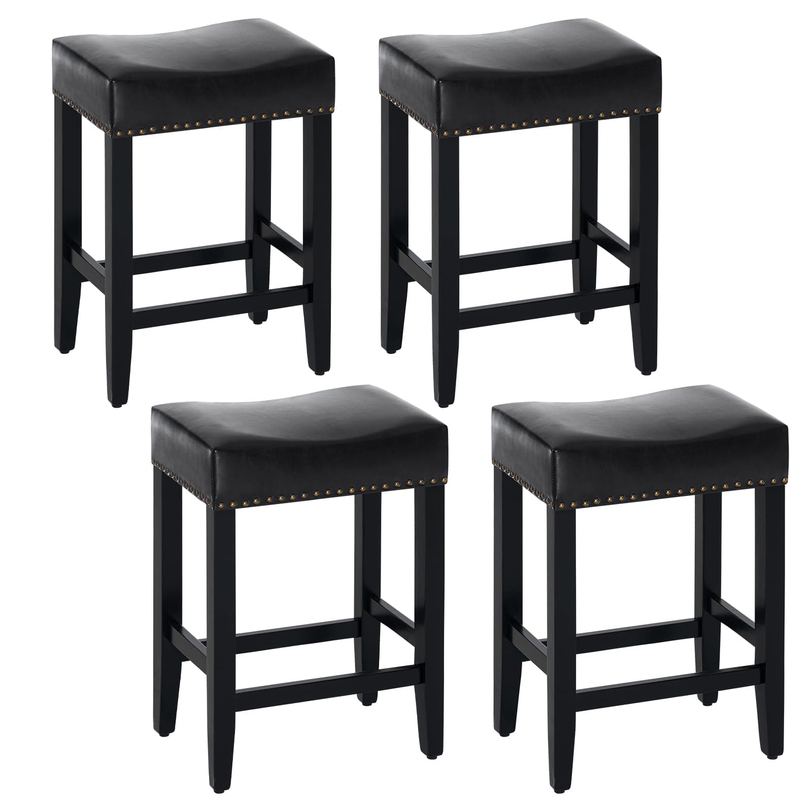 Furniliving Black Saddle Stool Set of 4, 25.7" Counter Height