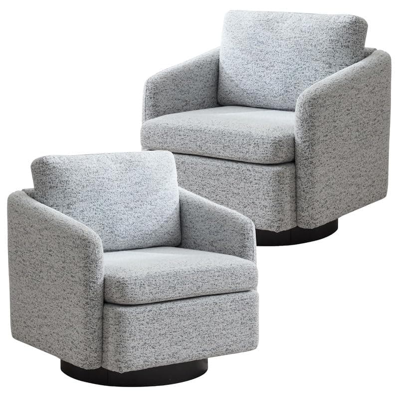 360 Degree Swivel Chenille Accent Chair Set, Mid Century Modern Charcoal Black Barrel Chairs for Living Room & Bedroom