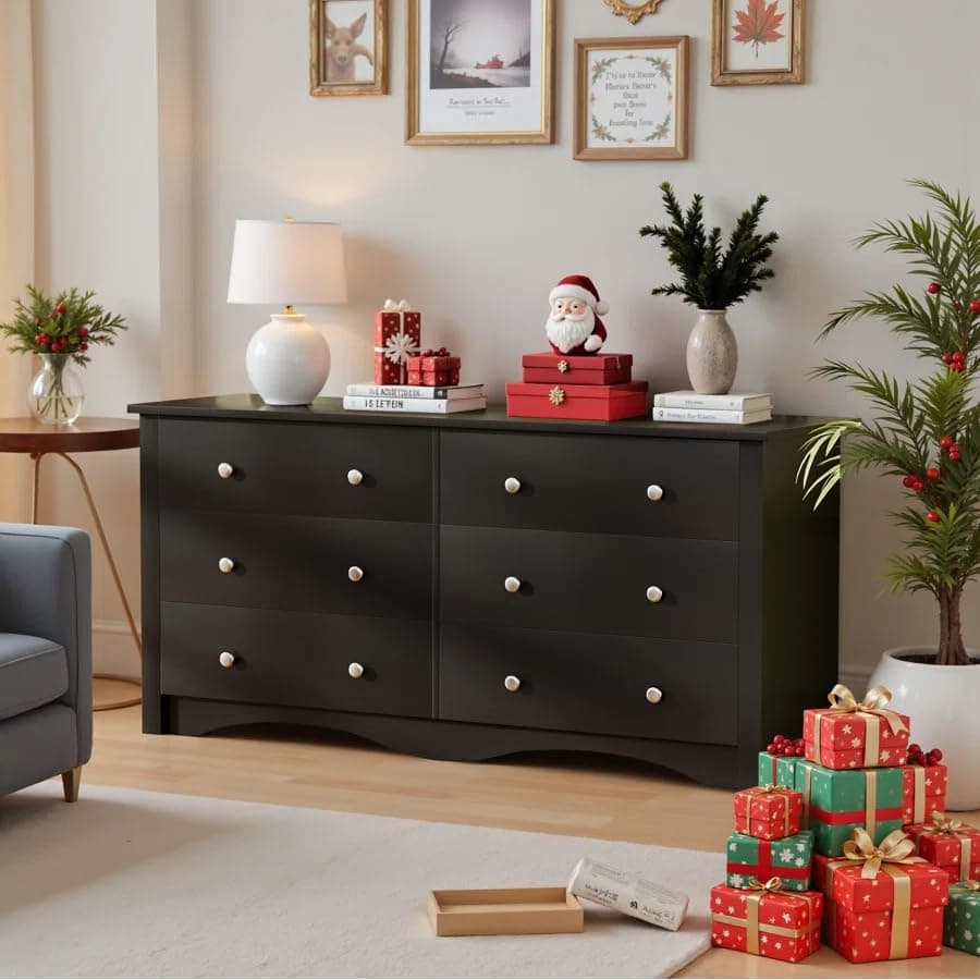 Homall Black 6 Drawer Wood Dresser for Bedroom & Living Areas