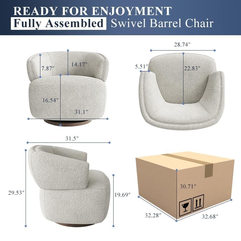 RoyalCraft Oversized Swivel Armchair Set of 2, Griege Upholstery, Modern Living Room Chair