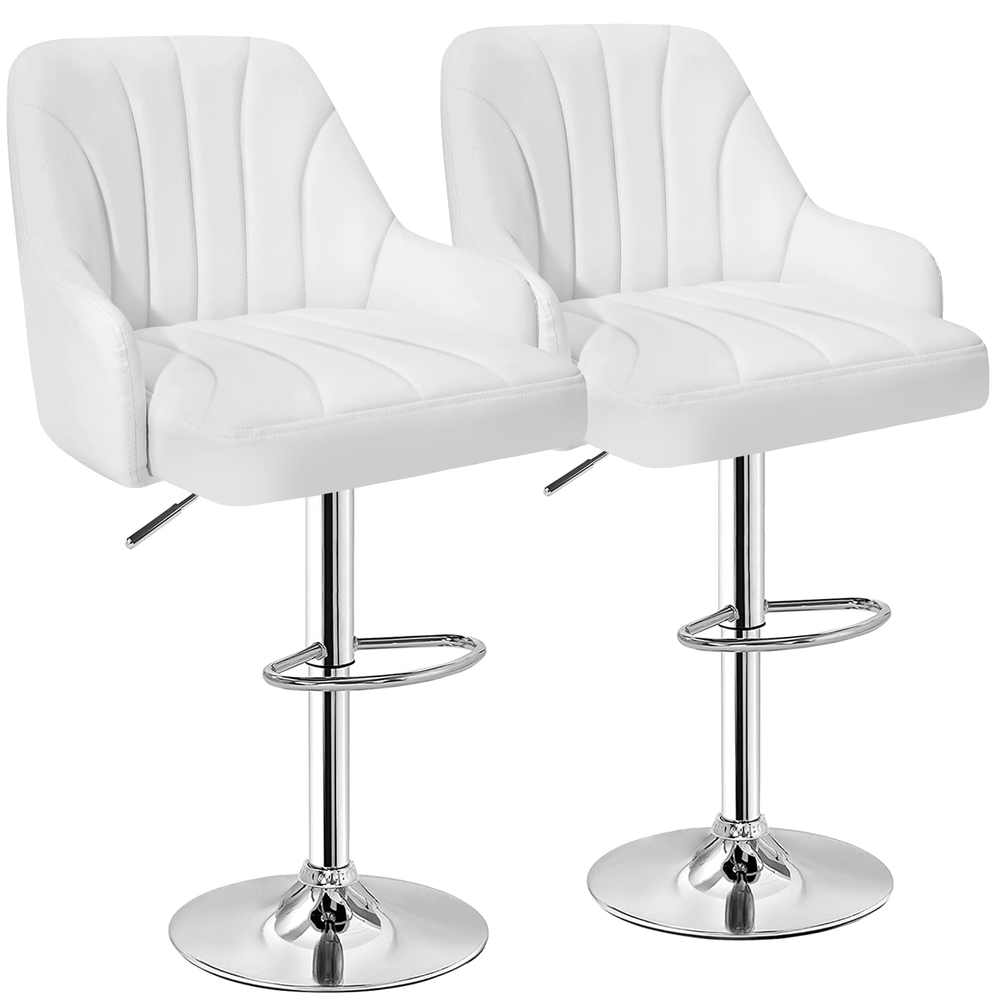 VECELO Counter Height Bar Stool Set, Adjustable with Back & Arm, Swivel PU Leather, White