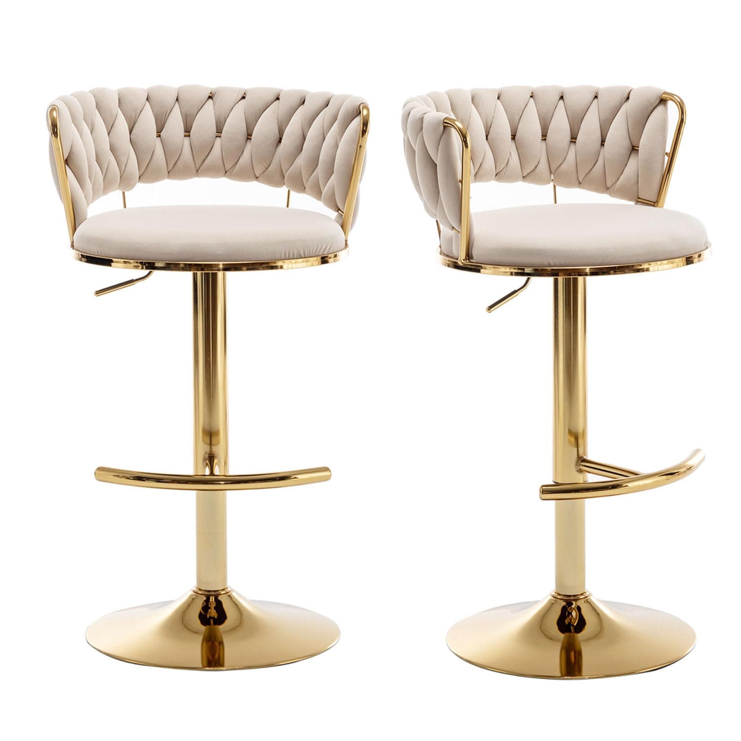 Gold Swivel Bar Stool Set, Beige, Counter Height (2pcs)