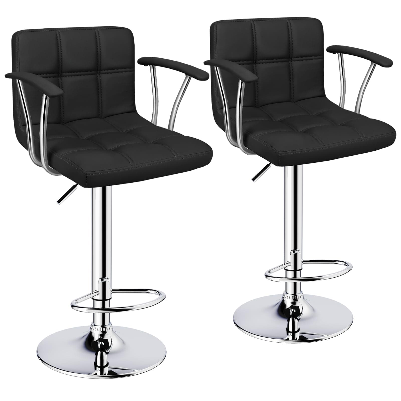 Black Counter Height Bar Stools, Adjustable Swivel with Armrests Set of 2