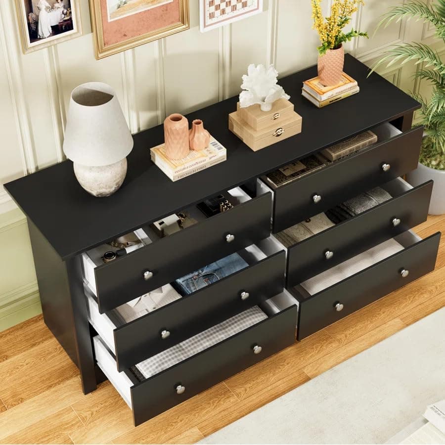 Homall Black 6 Drawer Wood Dresser for Bedroom & Living Areas