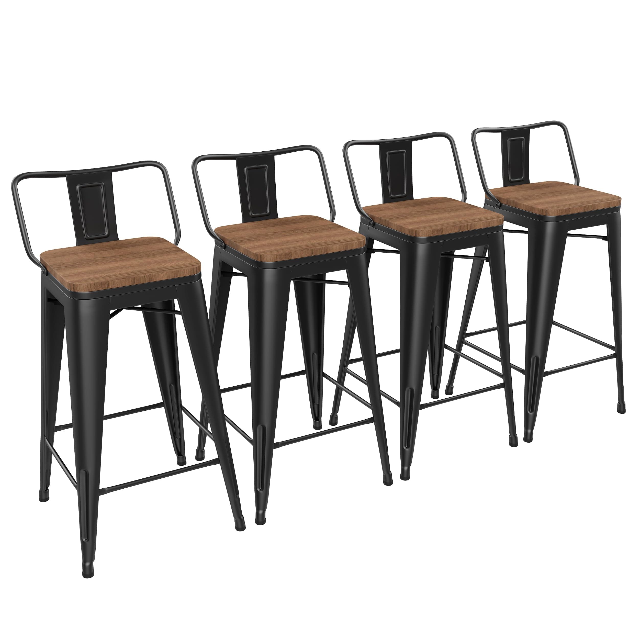 Yongchuang Matte Black Bar Stool Set of 4, 26 Inch Kitchen Counter Height