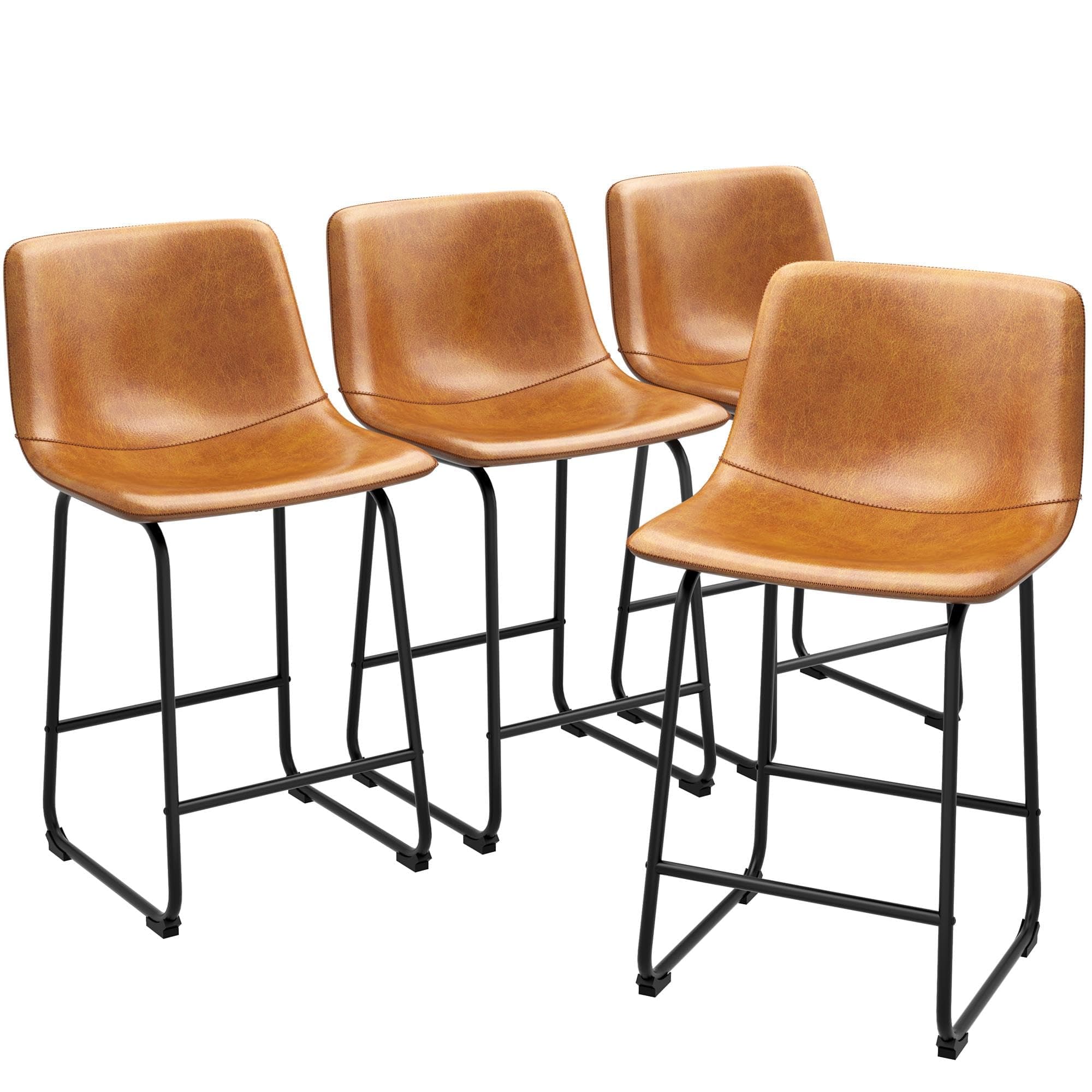 Set of 4 Modern Brown Bar Stools for Kitchen Island
