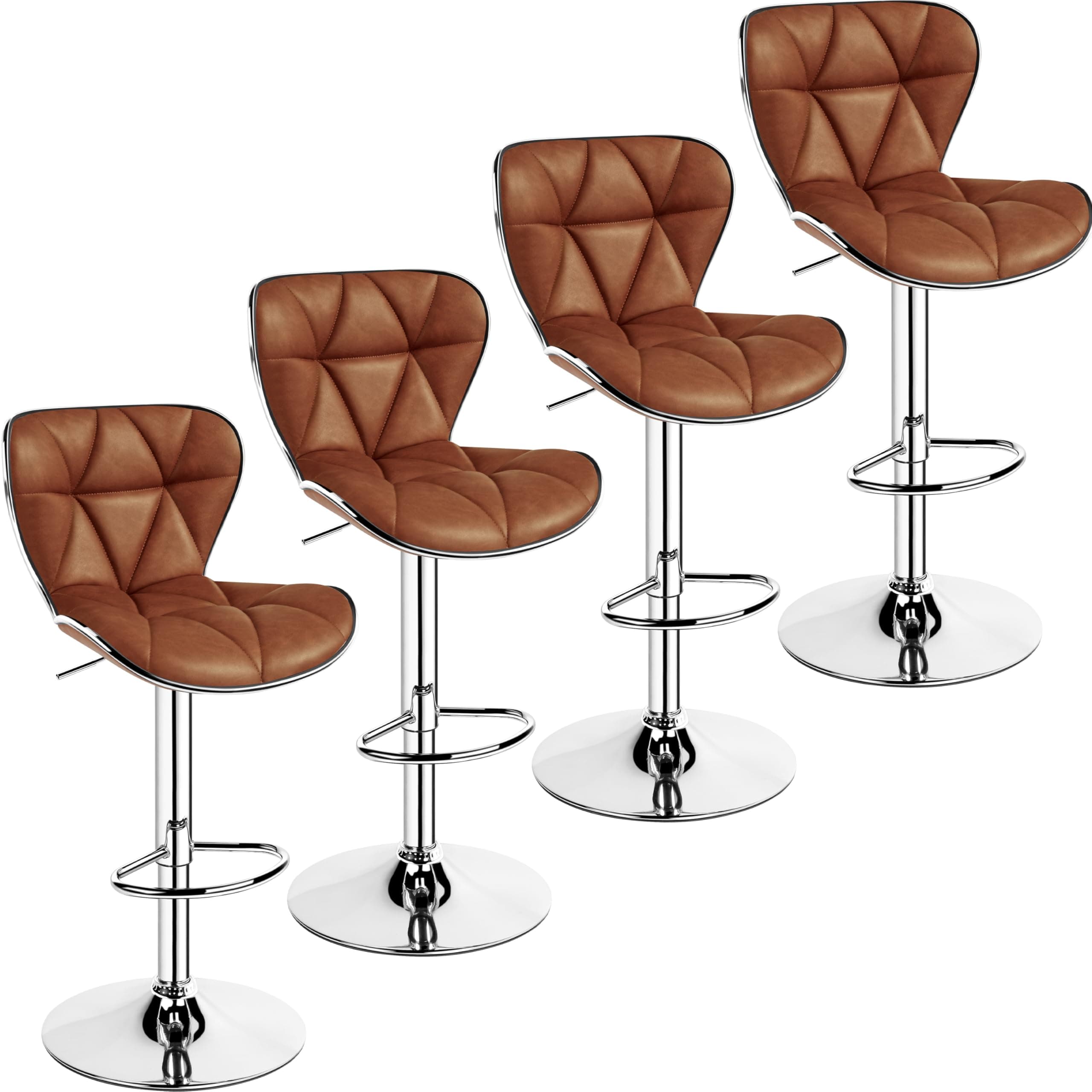 Yaheetech Retro Brown Adjustable PU Leather Bar Stools Set of 4