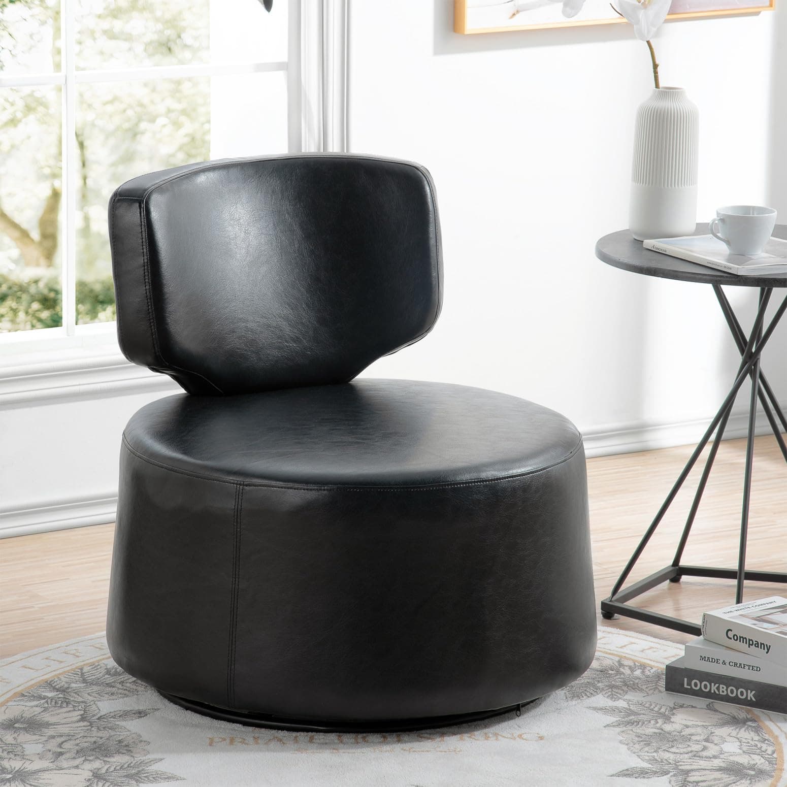 i-POOK PU Leather Swivel Accent Chair with Metal Base - Black