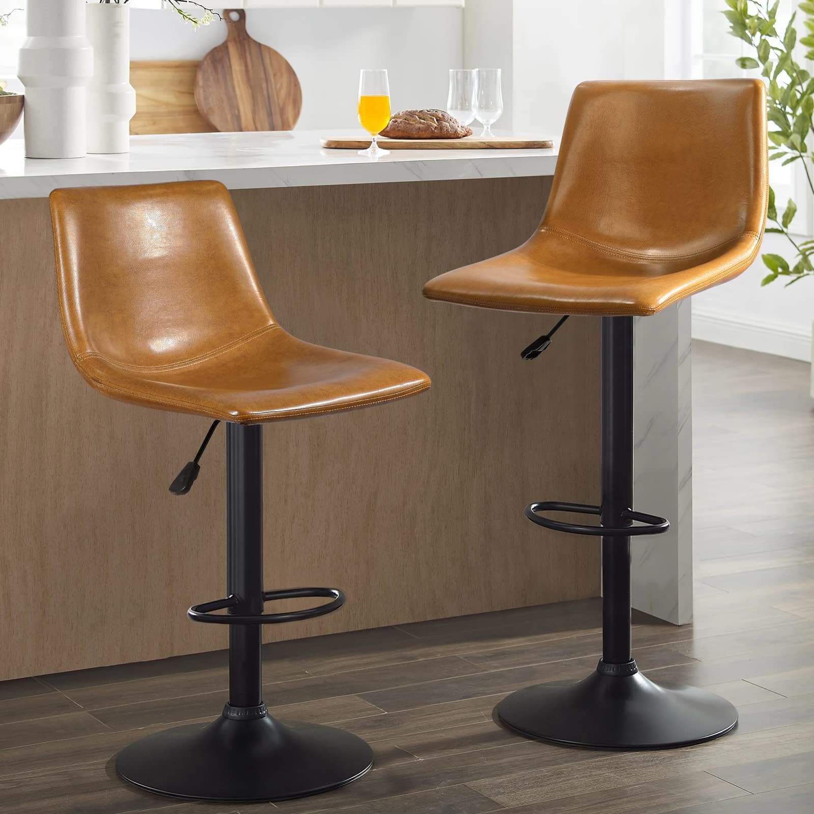 Waleaf Counter Height Bar Stools Set of 2, 350 LBS Capacity PU Leather with Footrest