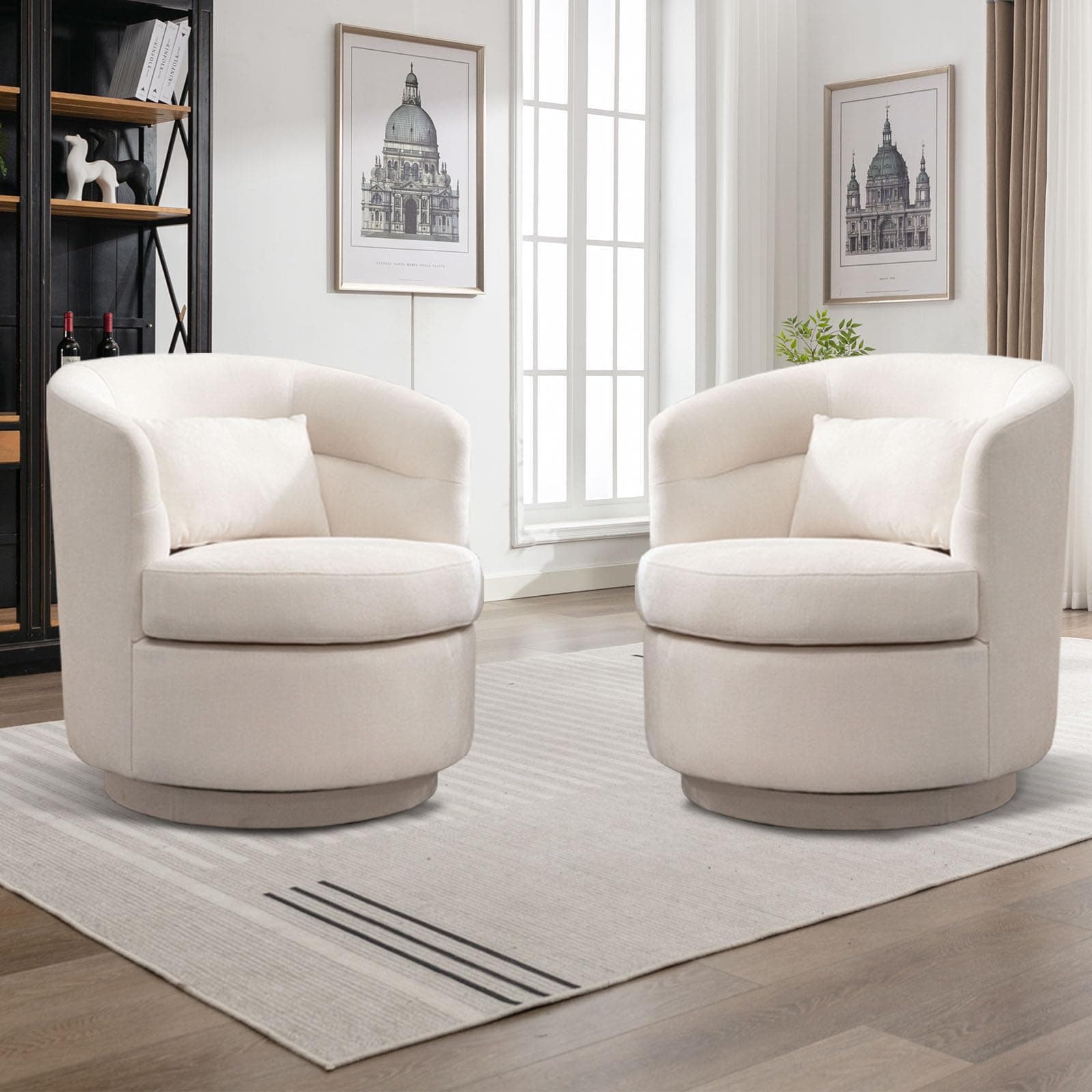 CANMOV Beige Swivel Round Arm Chair Set of 2, Comfortable Living Room Accent Chair