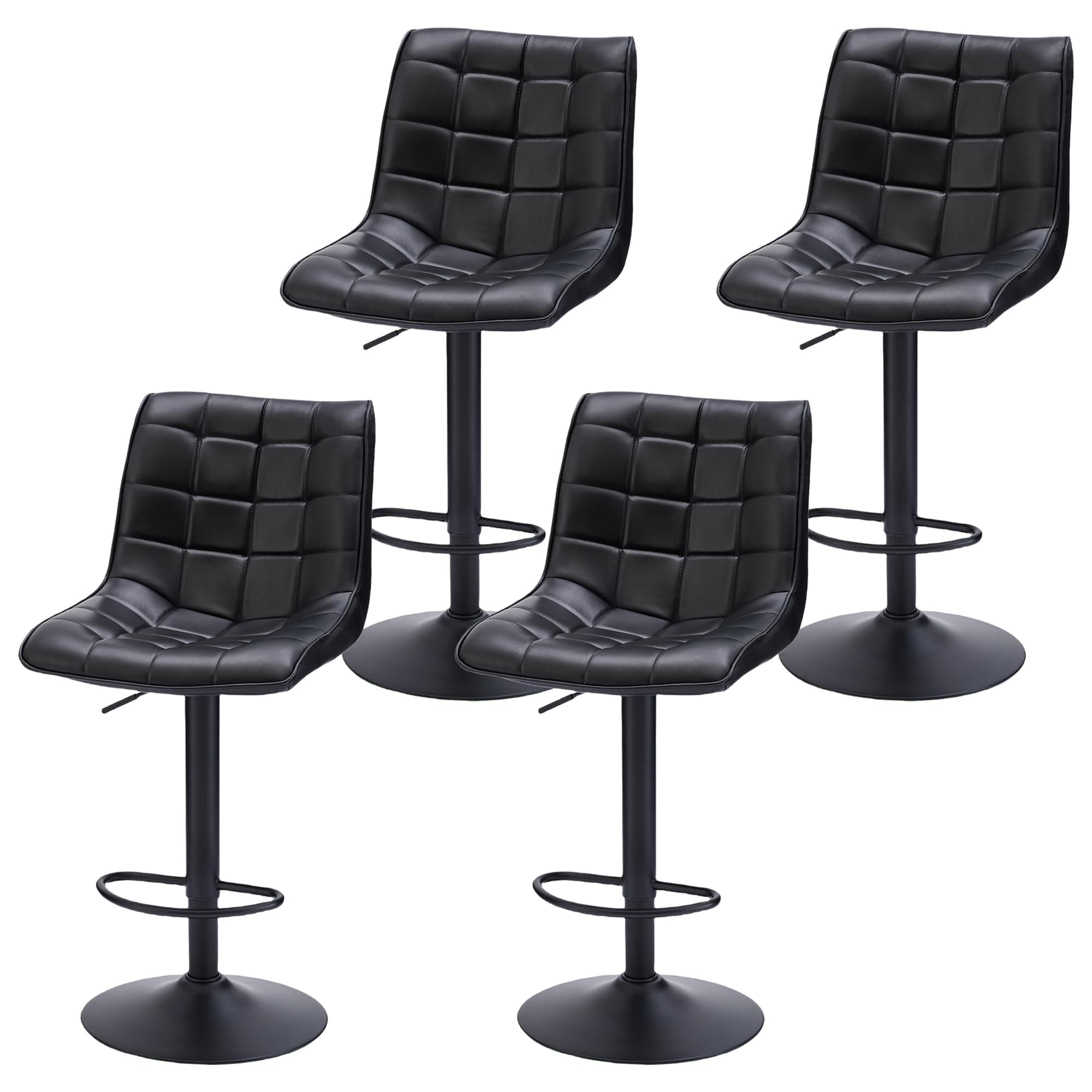 Black Modern Swivel Bar Stools, Adjust Height 24"-33", Kitchen Island Chairs (Set of 4)